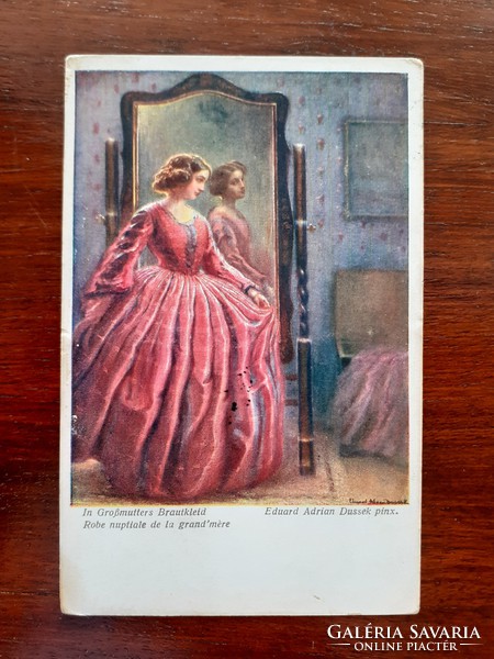 Régi képeslap 1917 Wiener Kunst művészi levelezőlap hölgy tükör előtt