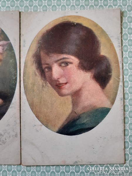 Old postcard female portrait medallion vintage postcard 3 pcs