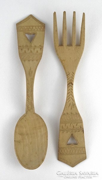 1J839 old carved spoon and fork ornament 24 cm