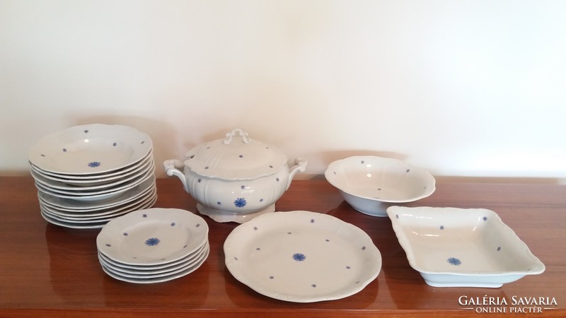 Old Zsolnay porcelain tableware blue floral baroque set 22 pcs
