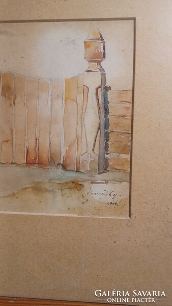 Székelykapu watercolor from 1904 (39x24) with frame