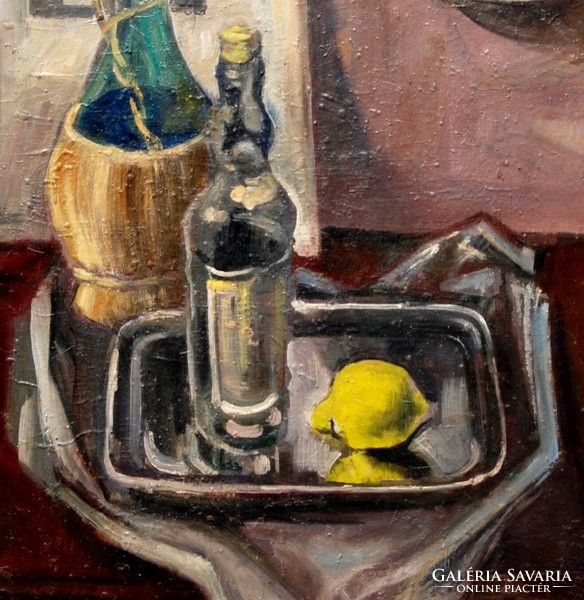Vályi Csaba (1937-2018): Csendélet citrommal és fali tállal, 1978 - keretezett olajfestmény