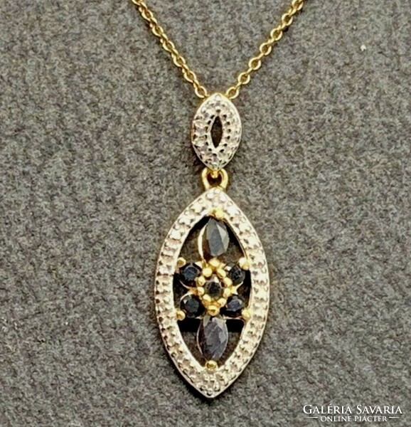 Csodás zafír - gyémánt drágaköves ezüst szett , 14K aranyozva--új