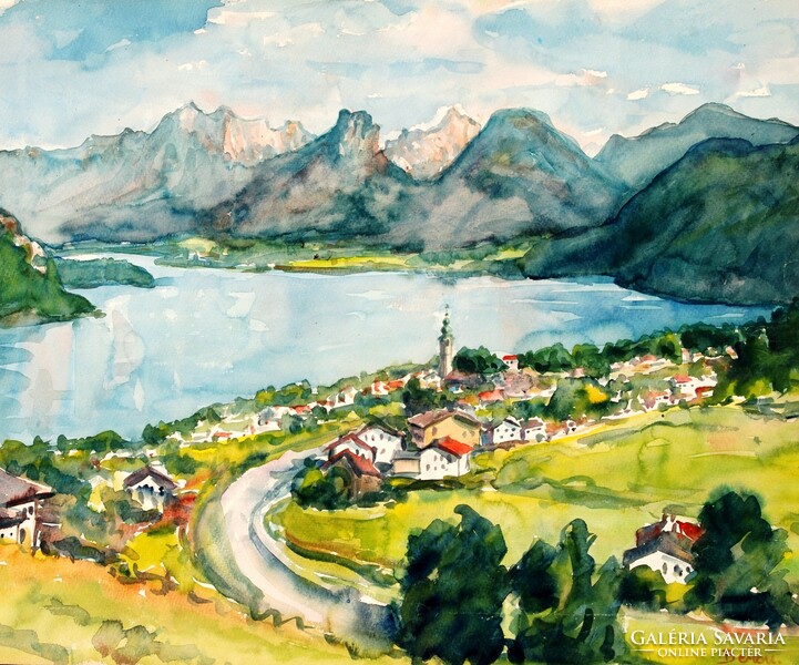 Gyula Beron (1885-1971): st. Gilgen - large-scale watercolor