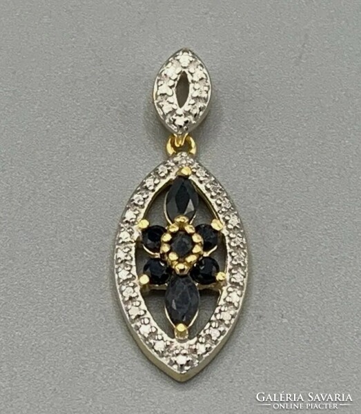 Wonderful sapphire - diamond gemstone silver set, 14k gold-plated--new