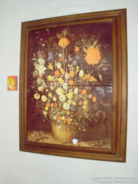 Retro tile wall picture, picture in a frame - a bouquet of flowers in a vase