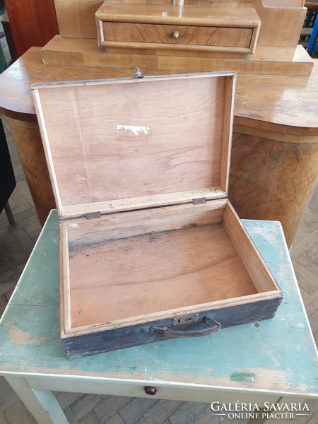 Régi vintage 50 cm es  fa bőrönd táska koffer doboz