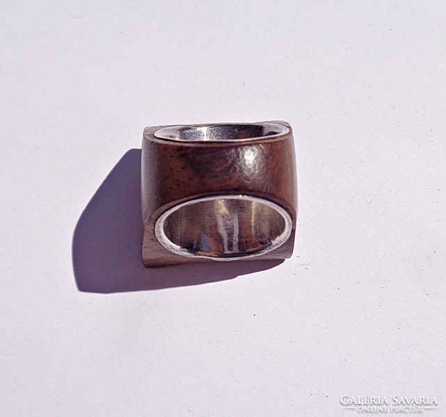 Wood and sterling silver ring
