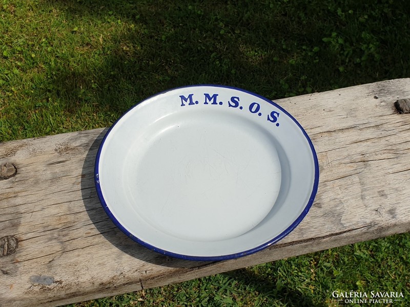 Vintage régi zománcos kék fehér zománcozott felíratos vas tányér
