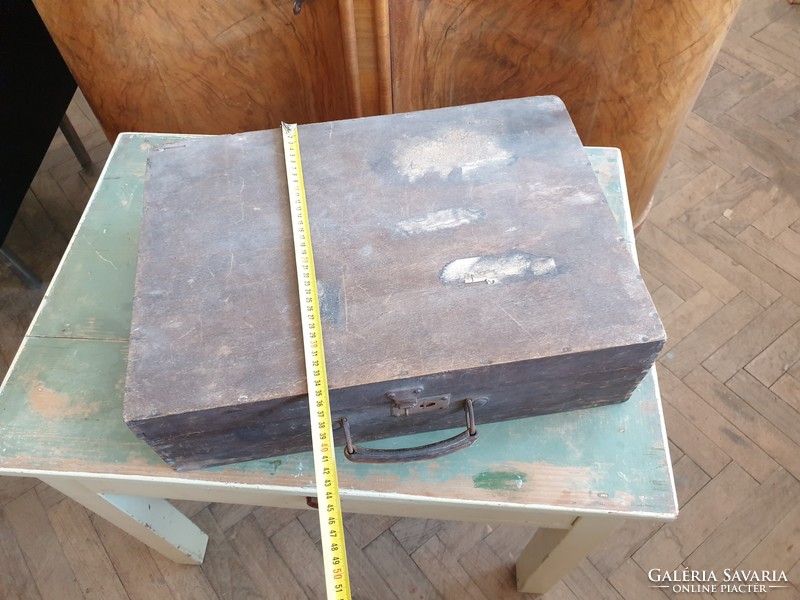 Régi vintage 50 cm es  fa bőrönd táska koffer doboz