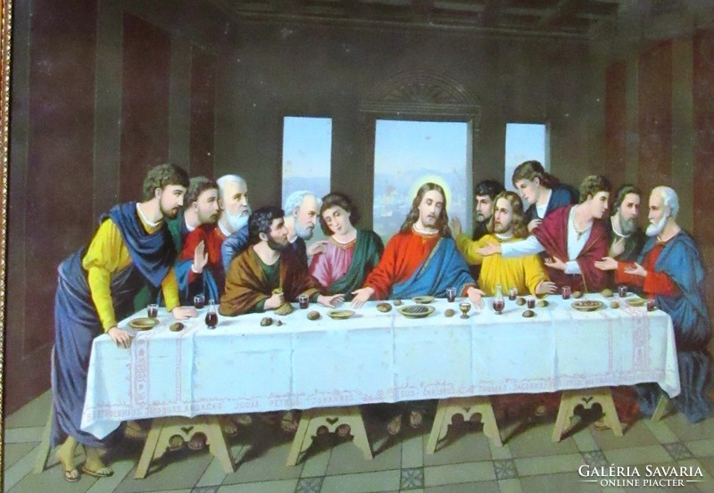Antique holy image, last supper, print, 93 x 78 cm, 72 x 53 cm