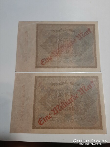 Rare! Serial number Germany 1000 marks overprinted 1,000,000,000 marks, blurred printing
