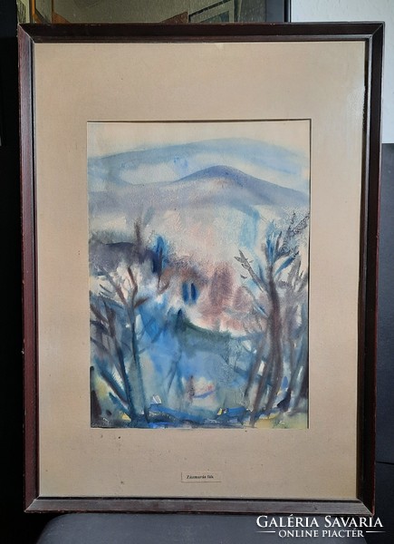 Zúzmarás fák, 1995 - Simon Miklós (akvarell) téli tájkép