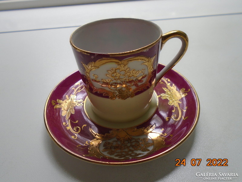 Embossed gold enamel flower pendant with patterns Japanese burgundy cream porcelain coffee cup coaster