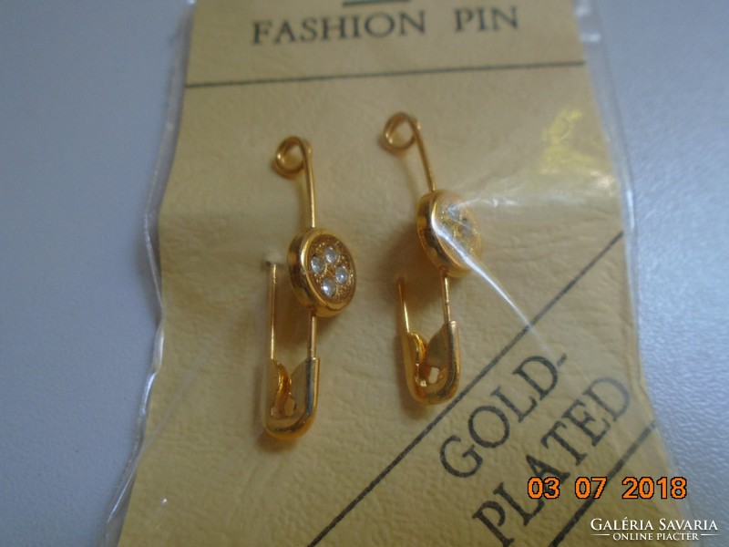 Brand new gilded stone brooch pin with label, pin 2 pcs