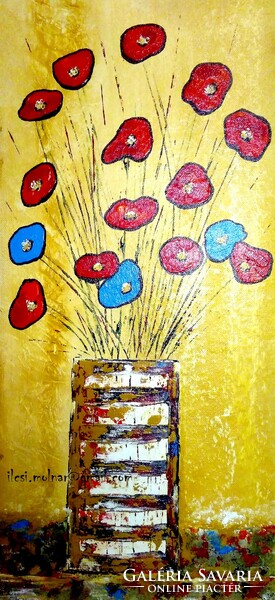Molnár Ilcsi  "   Csíkos vázás - akril  absztrakt festmény