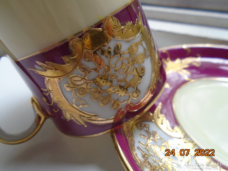 Kidomborodó arany zománc virág medál mintákkal japán bordó krém porcelán kávés csésze alátétel