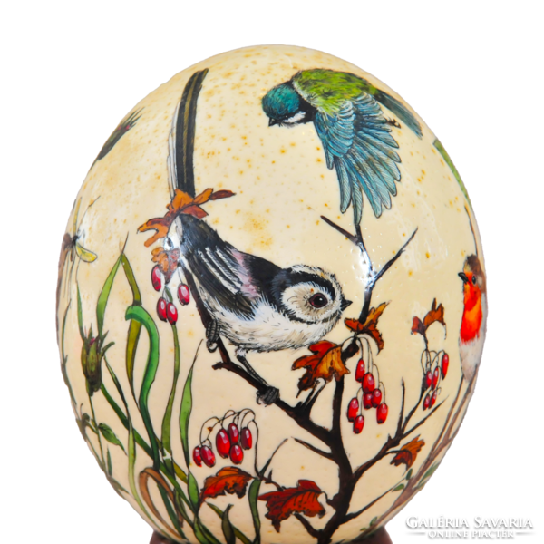 Hand painted ostrich egg with birds