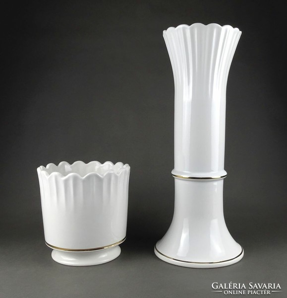 1J884 white glazed ceramic pedestal + flower pot 61.5 Cm