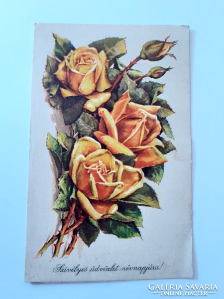Old floral postcard 1961 yellow rose postcard