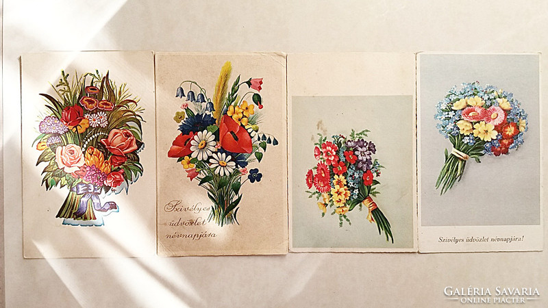Régi képeslap 4 db virágos levelezőlap 1940 körül