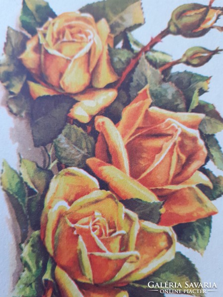 Old floral postcard 1961 yellow rose postcard