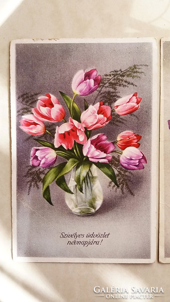 Régi képeslap virágos levelezőlap 1940 körül 3 db