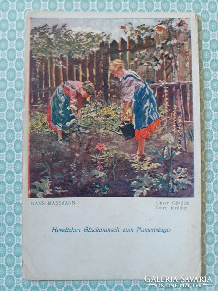 Régi képeslap Hans Hassmann kis kertünk művészi levelezőlap