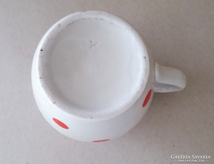 Old red polka dot porcelain spout vintage cup