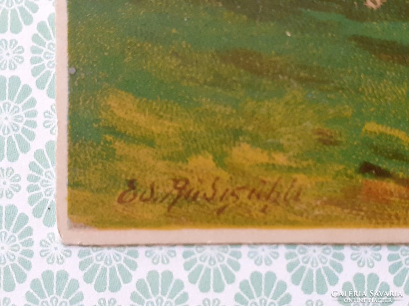 Régi képeslap Eduard Rüdisühli tájkép művészi levelezőlap