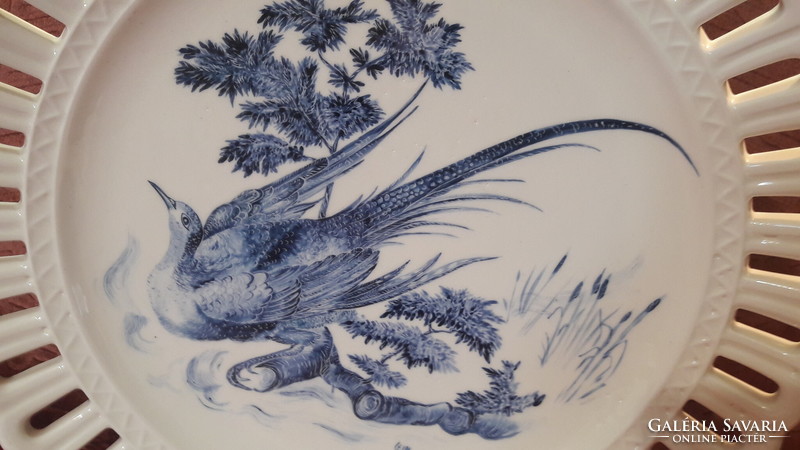 Blue bird-painted porcelain plate, faience wall plate (m2533)