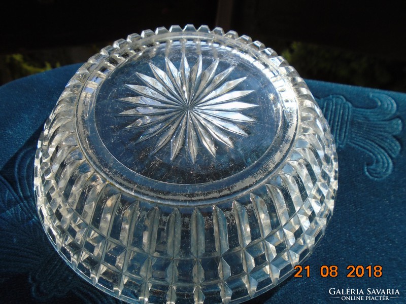 Antique thick-walled embossed, rosette, heavy crystal glass offering