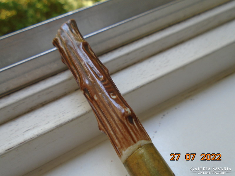 Zsolnaynak tulajdonított dombor agancs mintás porcelán nyéllel STAHL-BRONCE kés