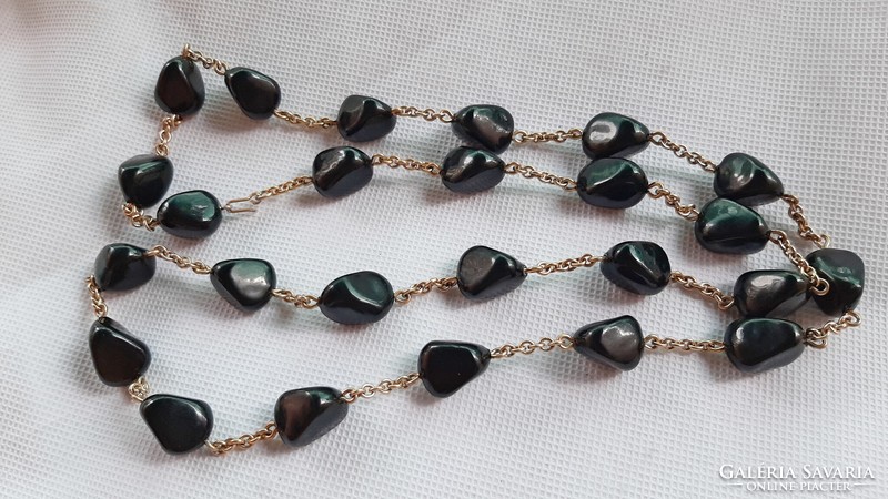 Vintage black beaded long necklace with gold spacers