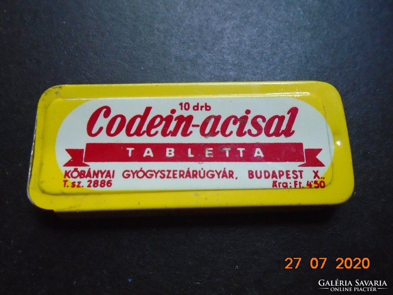 Alkaloid Tiszavasvár codeine acisal Köbánya pharmaceutical factory metal box with tablets