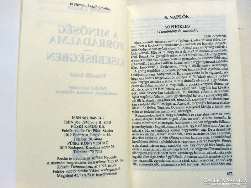 László Németh, the quality revolution - in the minority i.-II. 1992, Book in good condition