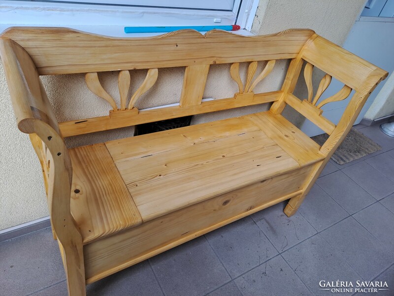 Traditional wooden chest with arms, natural chest with arms, wooden bench with folding arms