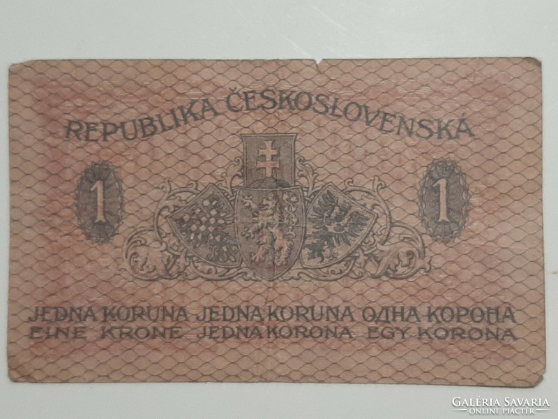 Ritka ! Cseh , Csehszlovákia , 1 korona , korunu , 1919
