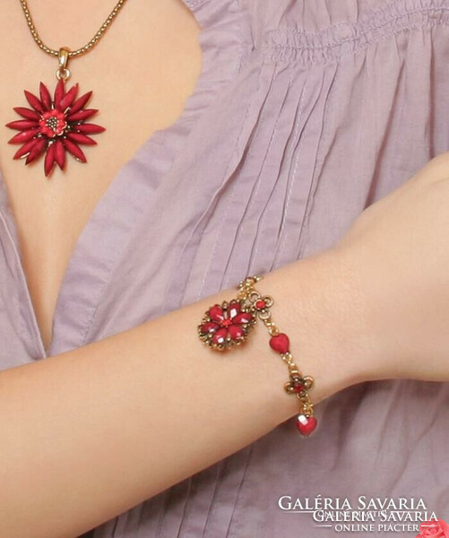 10 % Red flower bracelet, decorated with crystals.