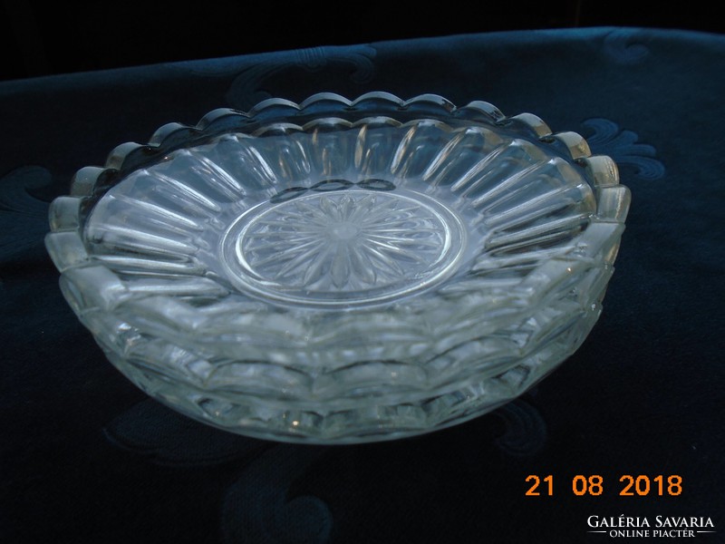 Antique 3-piece thick-walled, wavy-edged, rosette-embossed tray