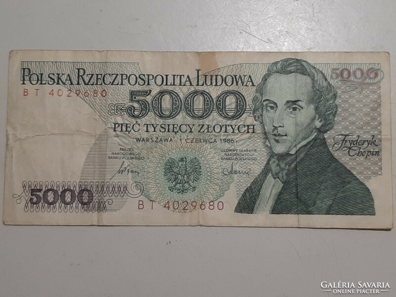 Poland 5000 zloty, zlote, zlotych 1986