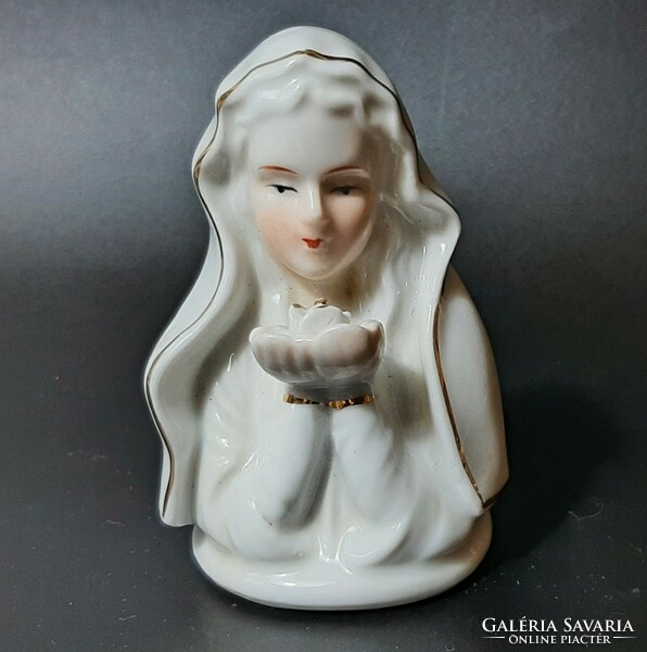 Madonna büszt porcelán szobor - hófehér , aranyozott