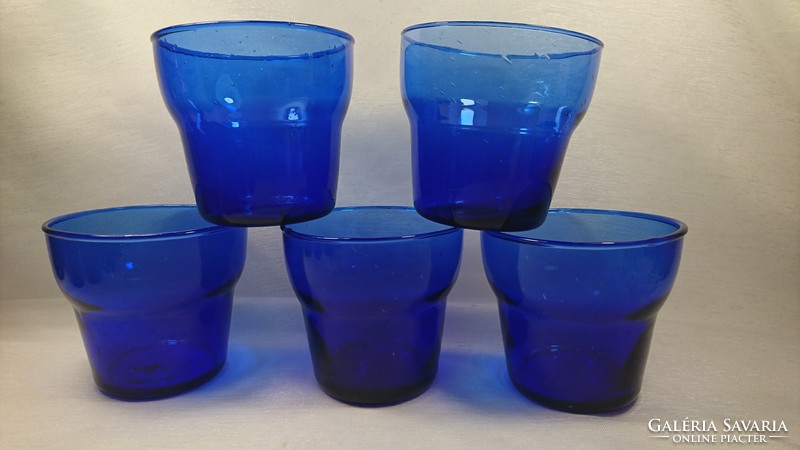 Set of 5 blown blue glass cups