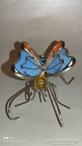 Tiffany stílusú üveg fém pillangó dísztárgy
