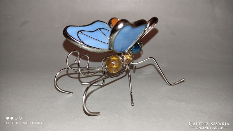 Tiffany style glass metal butterfly ornament