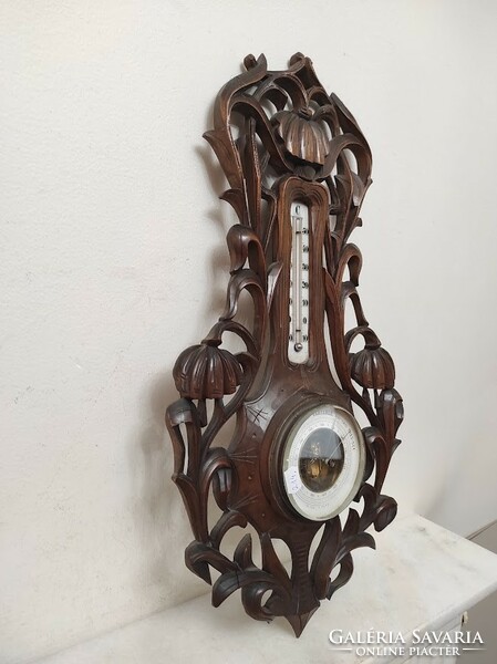Antique richly carved Art Nouveau large wall thermometer barometer not working 814 5842