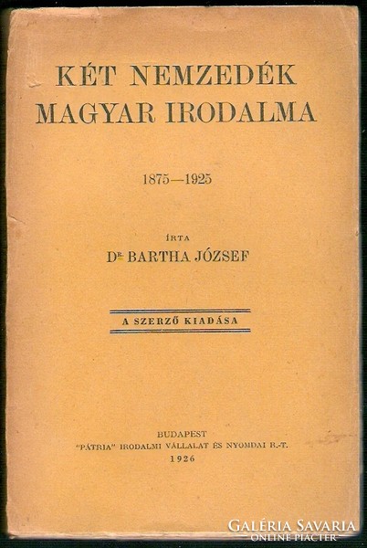József Bartha: Hungarian literature of two generations, 1926