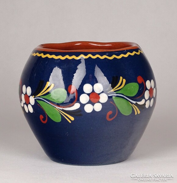 Marked 1G057 folk floral pattern glazed ceramic bowl 10 cm