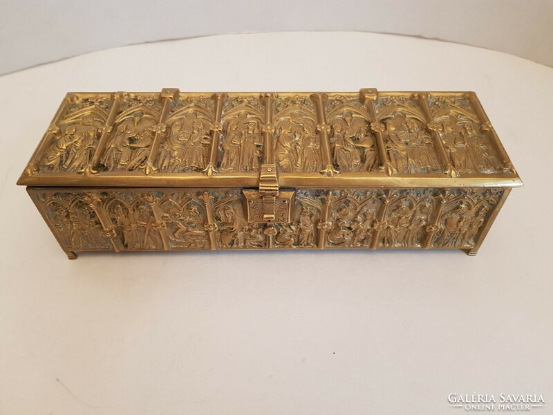 Antique large size Gothic figural bronze xix. No.-I jewelry box box