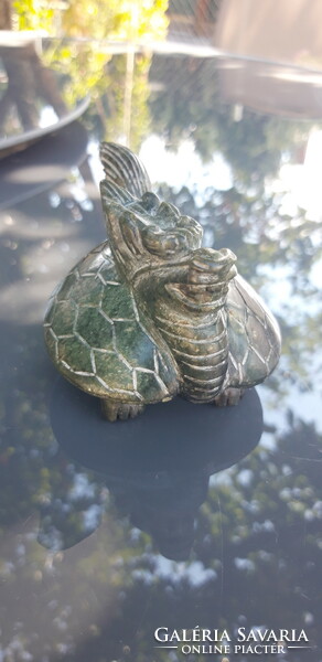 Ancient Chinese green jade dragon turtle - feng shui abundance statue